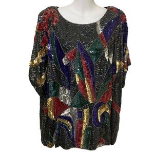 Vintage NWT Jean For Joseph Le Bon Multi Color Sequin Silk Top
